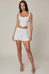 Embellished Mid-Rise A-Line Mini Skirt in White