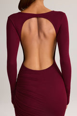Modal Ruched Backless Maxi Dress in Wine