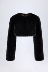 Faux Fur Cropped Bolero in Black