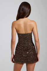 Embellished Bandeau A-Line Mini Dress in Brown