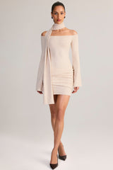 Knit Scarf-Detail Off-Shoulder Mini Dress in Cream