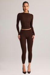 Modal Mid-Rise Cropped Leggings in Chocolate Brown