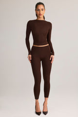 Modal Mid-Rise Cropped Leggings in Chocolate Brown