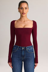 Modal Square-Neck Long-Sleeve Top in Wine