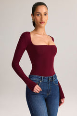 Modal Square-Neck Long-Sleeve Top in Wine
