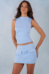 Faux Suede Turtleneck Top in Soft Blue