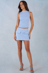 Faux Suede Mid-Rise Mini Skirt in Soft Blue