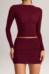 Modal Ruched Long-Sleeve Top in Wine