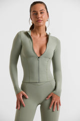 Soft Active Zip-Up Jacket in Khaki