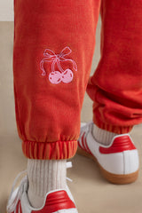 Brushed Jersey Oversized Joggers in Red