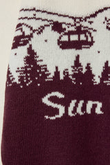 Knit Quarter-Zip Turtleneck Oversized Jumper in Burgundy