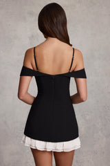Off-Shoulder Ruffle A-Line Mini Dress in Black