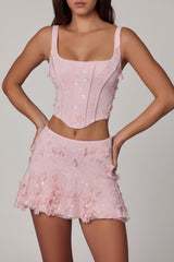 Embellished Mid-Rise A-Line Mini Skirt in Soft Pink