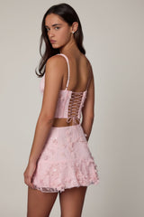 Embellished Mid-Rise A-Line Mini Skirt in Soft Pink