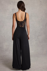 Soft Jersey Mid-Rise Wide-Leg Trousers in Black