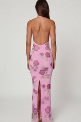 Embellished Halterneck Maxi Dress in Soft Pink
