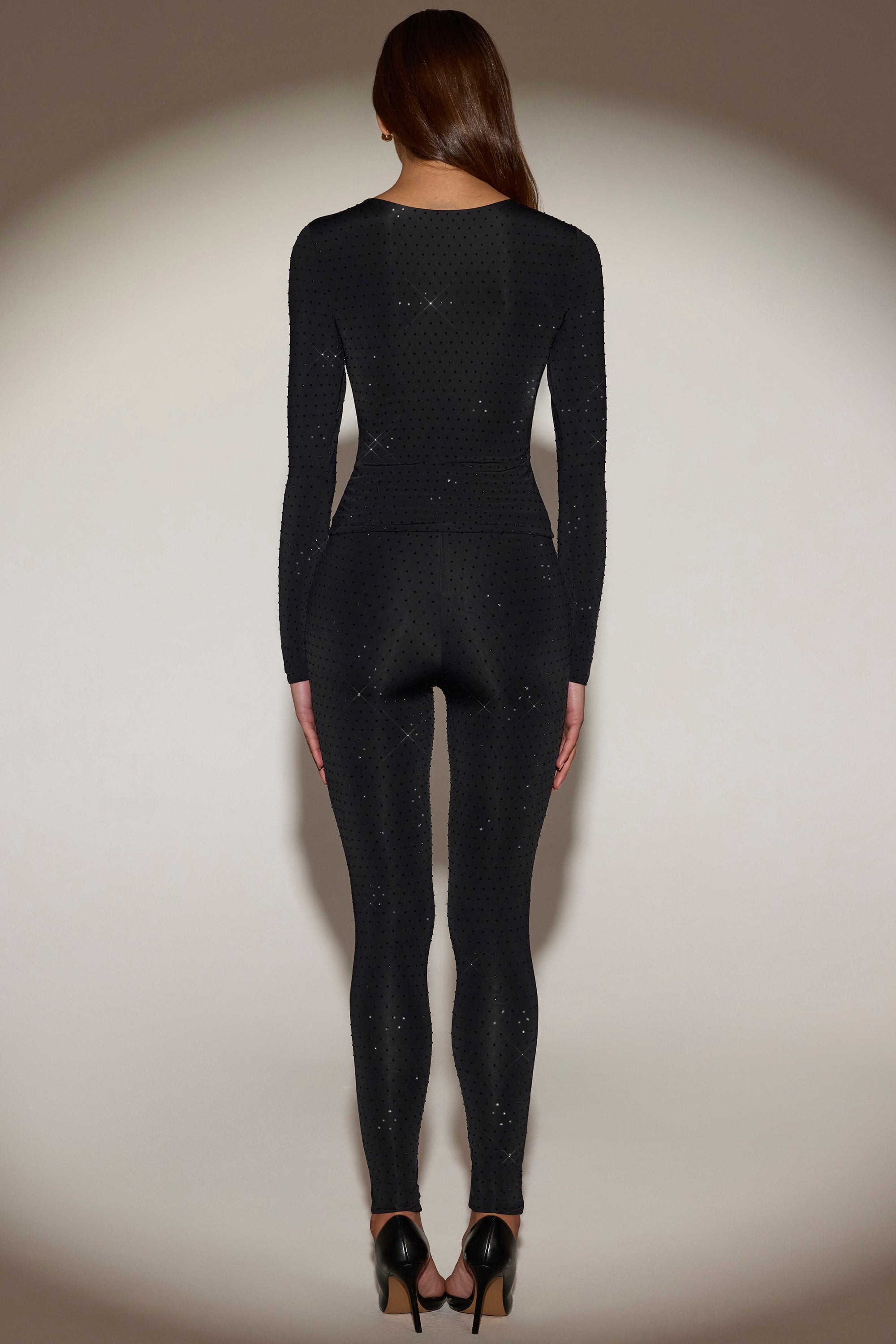 Embellished Jersey High-Waisted Leggings in Black