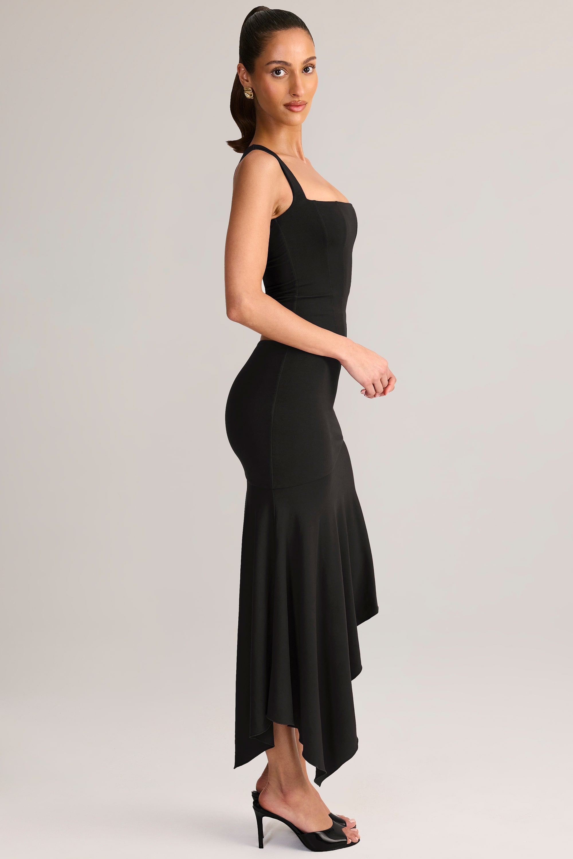 Modal Low-Rise Asymmetric Midaxi Skirt in Black