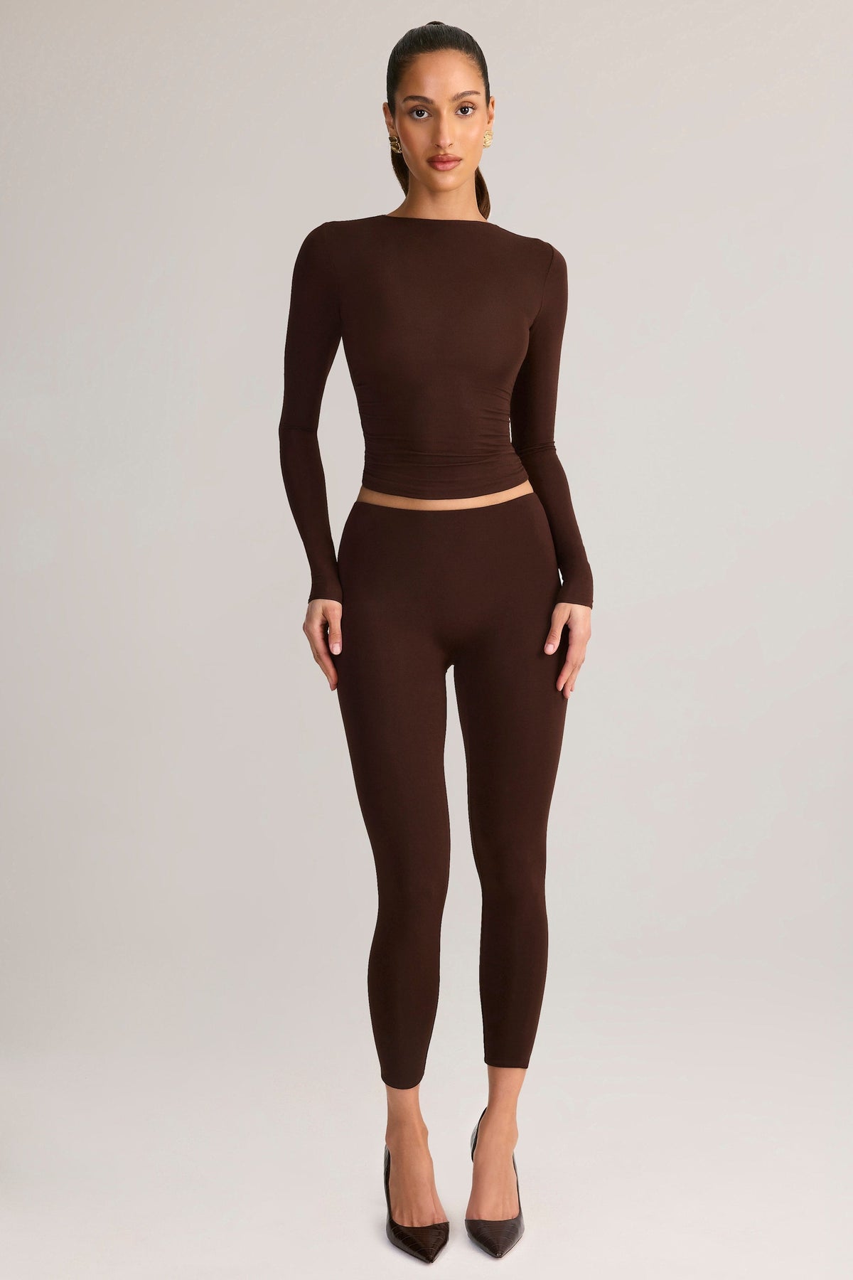 Modal Mid-Rise Cropped Leggings in Chocolate Brown