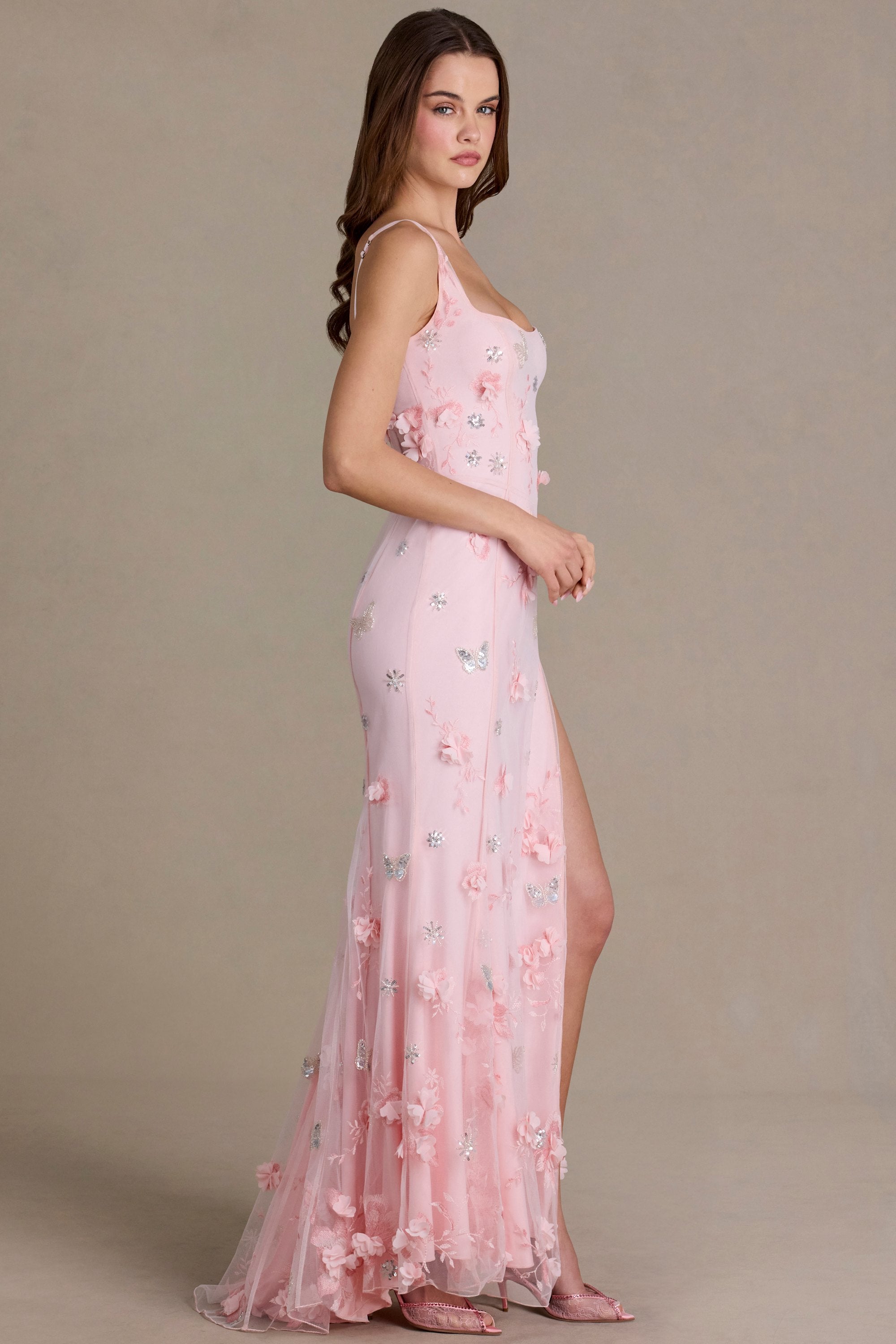Premium Embellished Corset Gown in Baby Pink