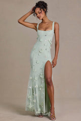 Premium Embellished Corset Gown in Sage Green