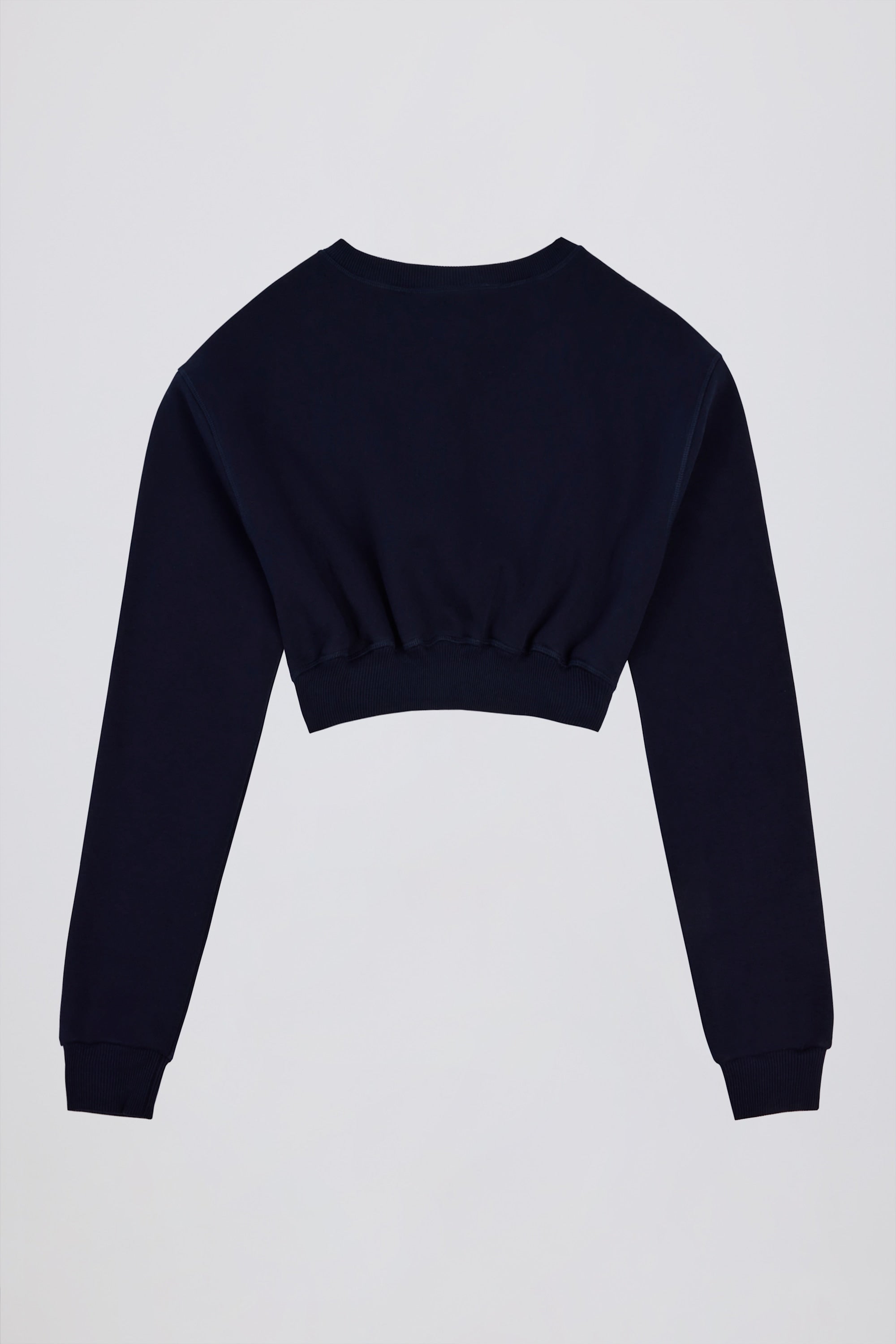 Premium Brushed Jersey Button-Up Cropped Cardigan in Classic Navy