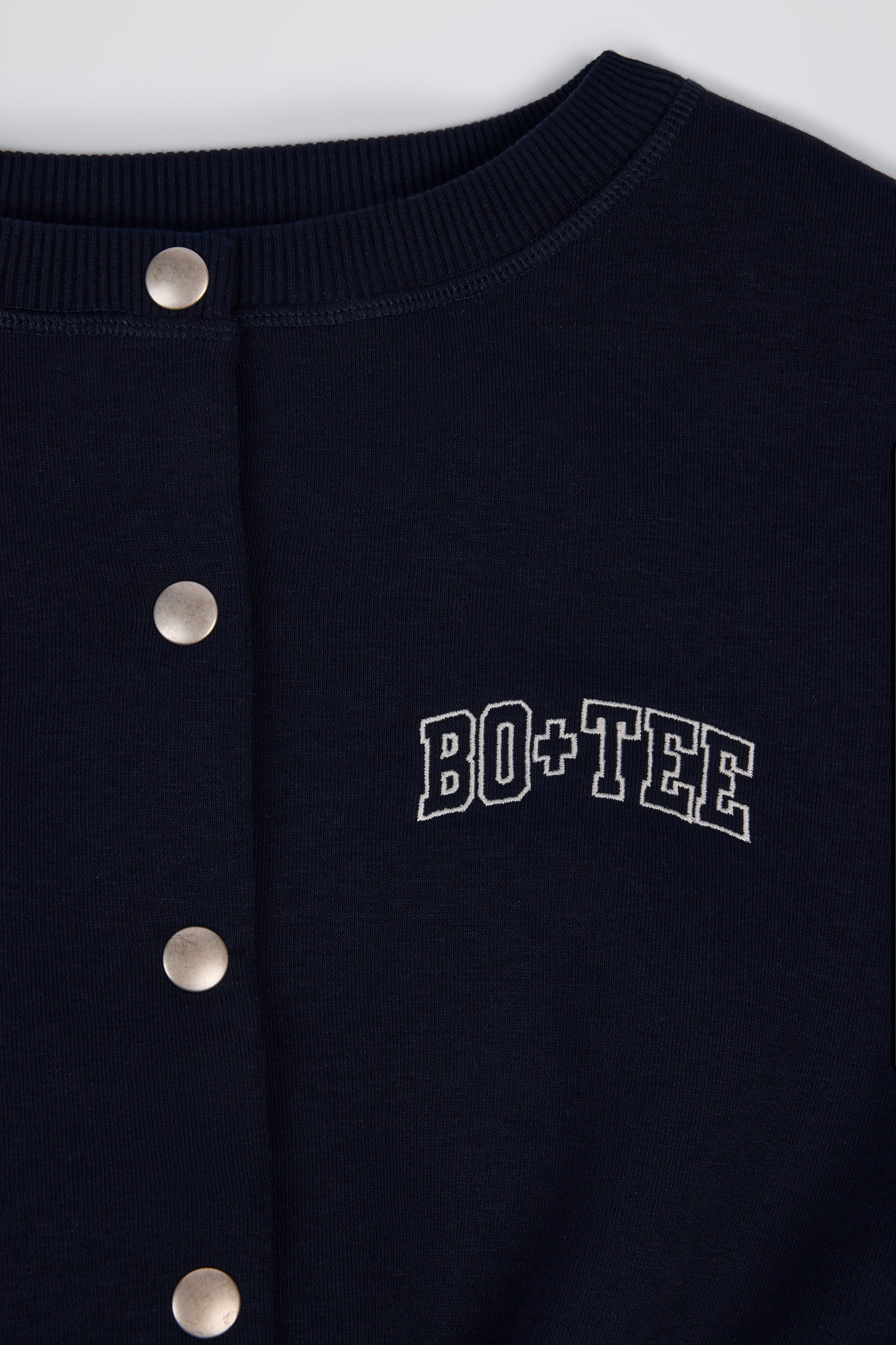 Premium Brushed Jersey Button-Up Cropped Cardigan in Classic Navy