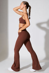 Twist Waist Flare Leggings in Brown
