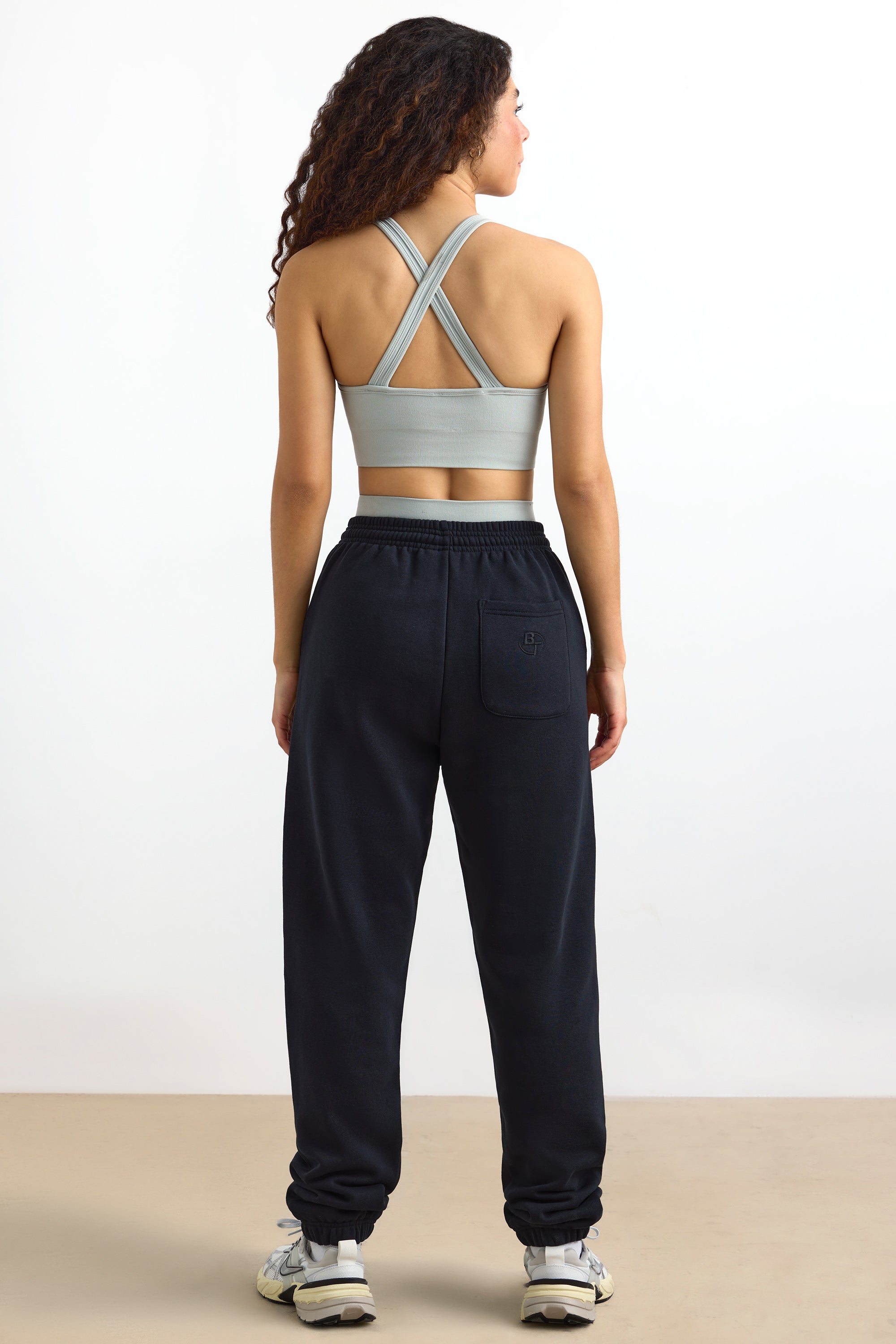 Cotton Fleece Mid-Rise Joggers in Black