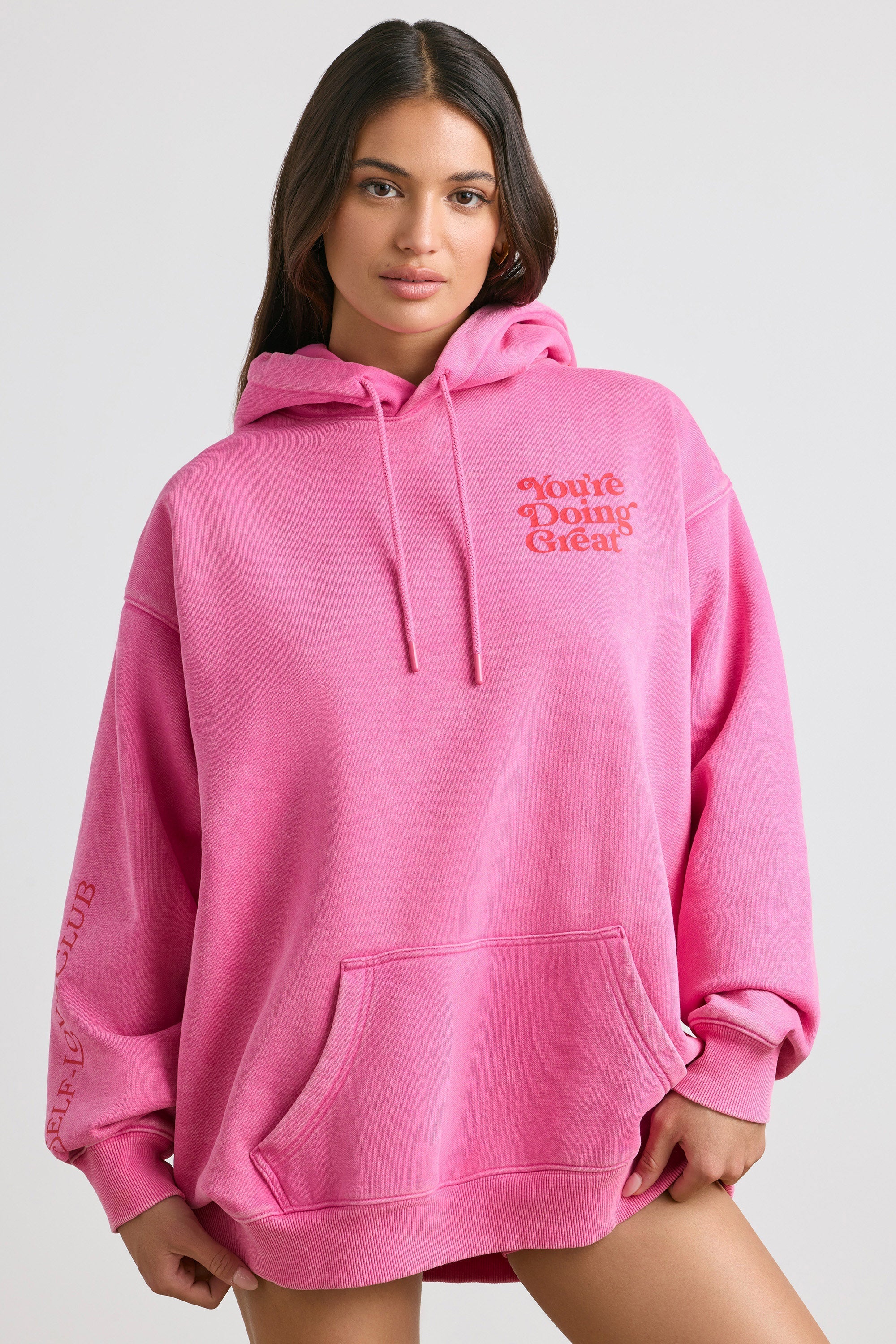 Soft Cotton Jersey Oversized Hoodie in Hot Pink