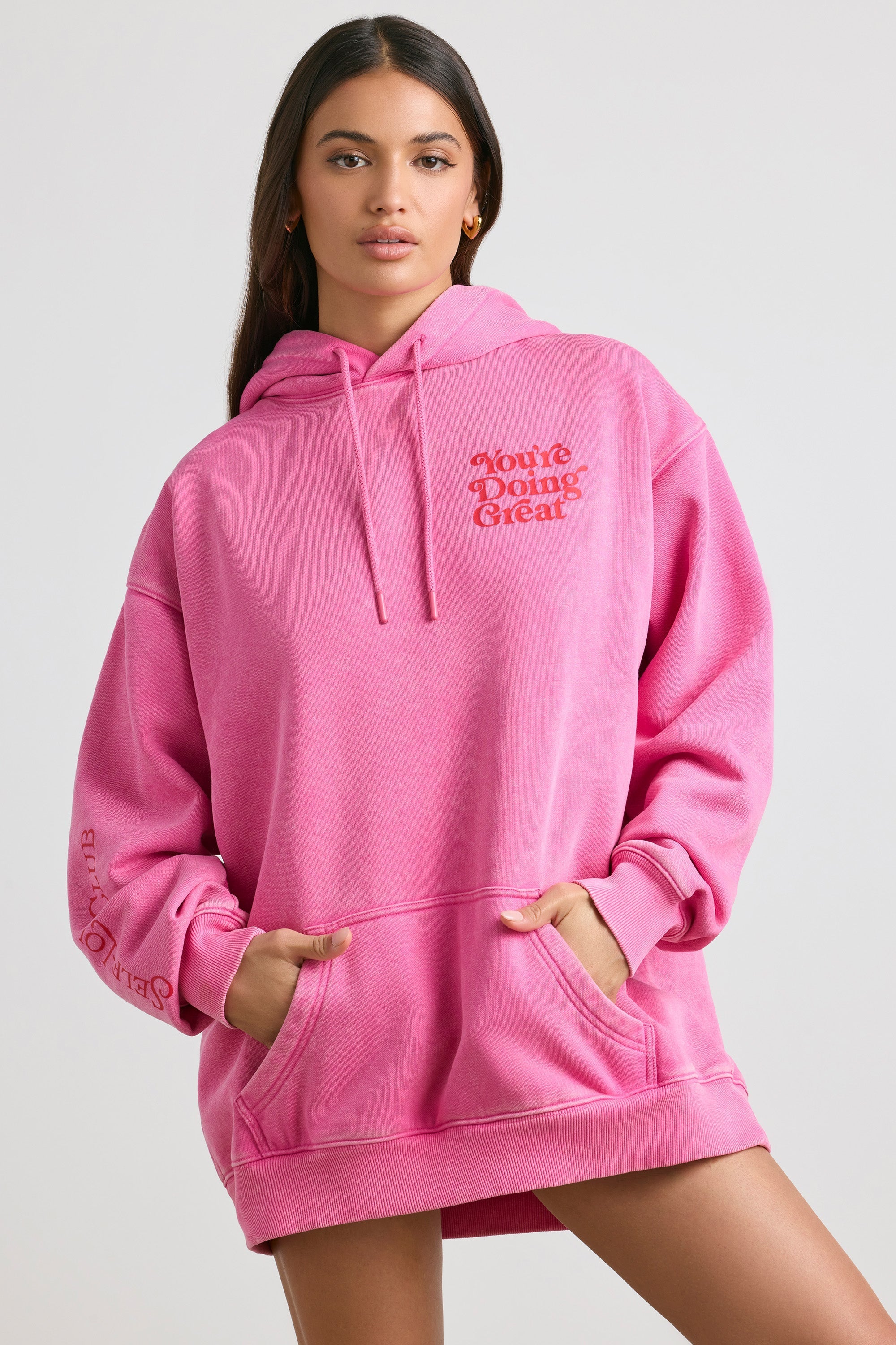 Soft Cotton Jersey Oversized Hoodie in Hot Pink