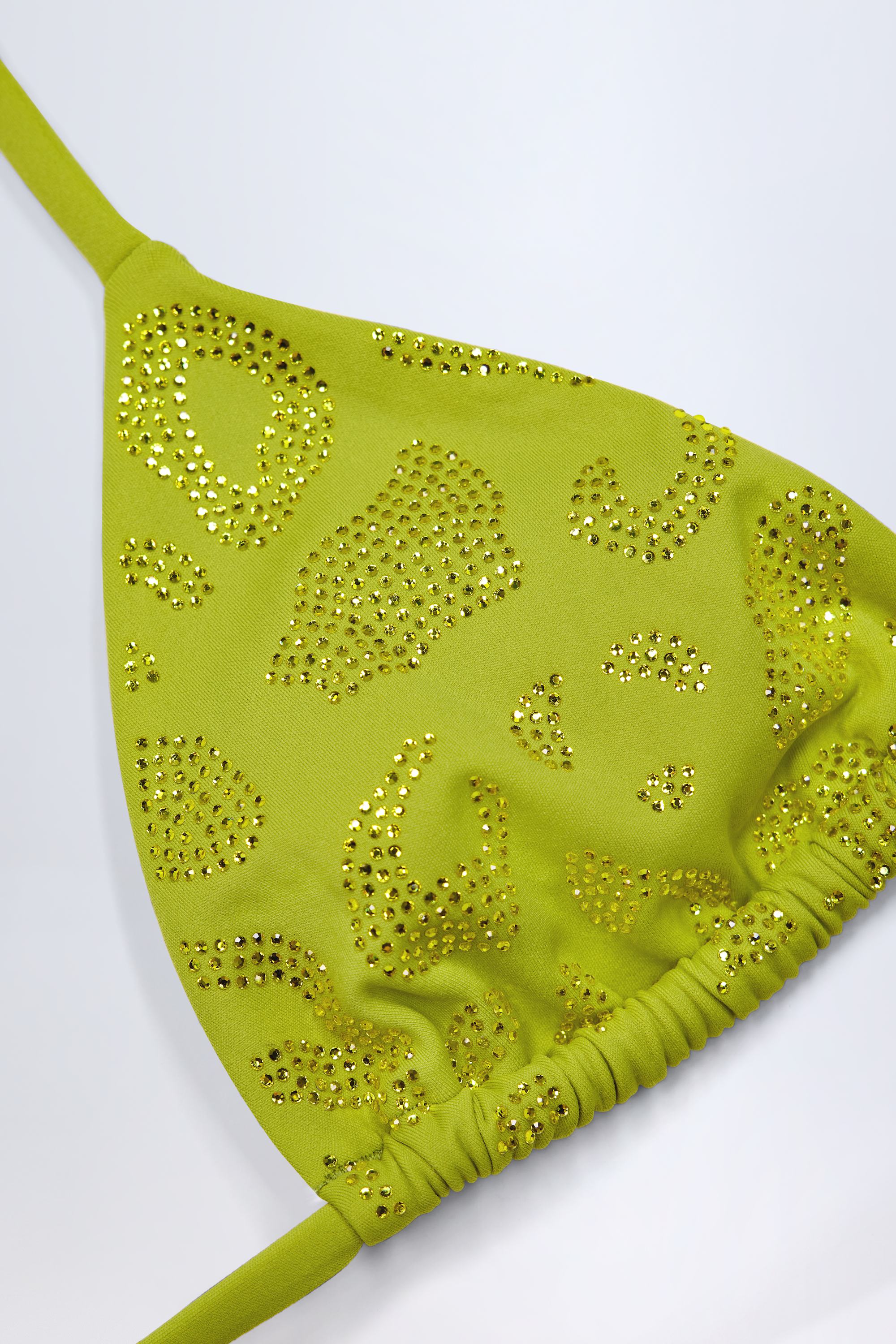 Charm-Detail Triangle Bikini Top in Olive Green