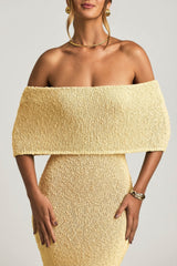 Bouclé Off-Shoulder Maxi Dress in Yellow