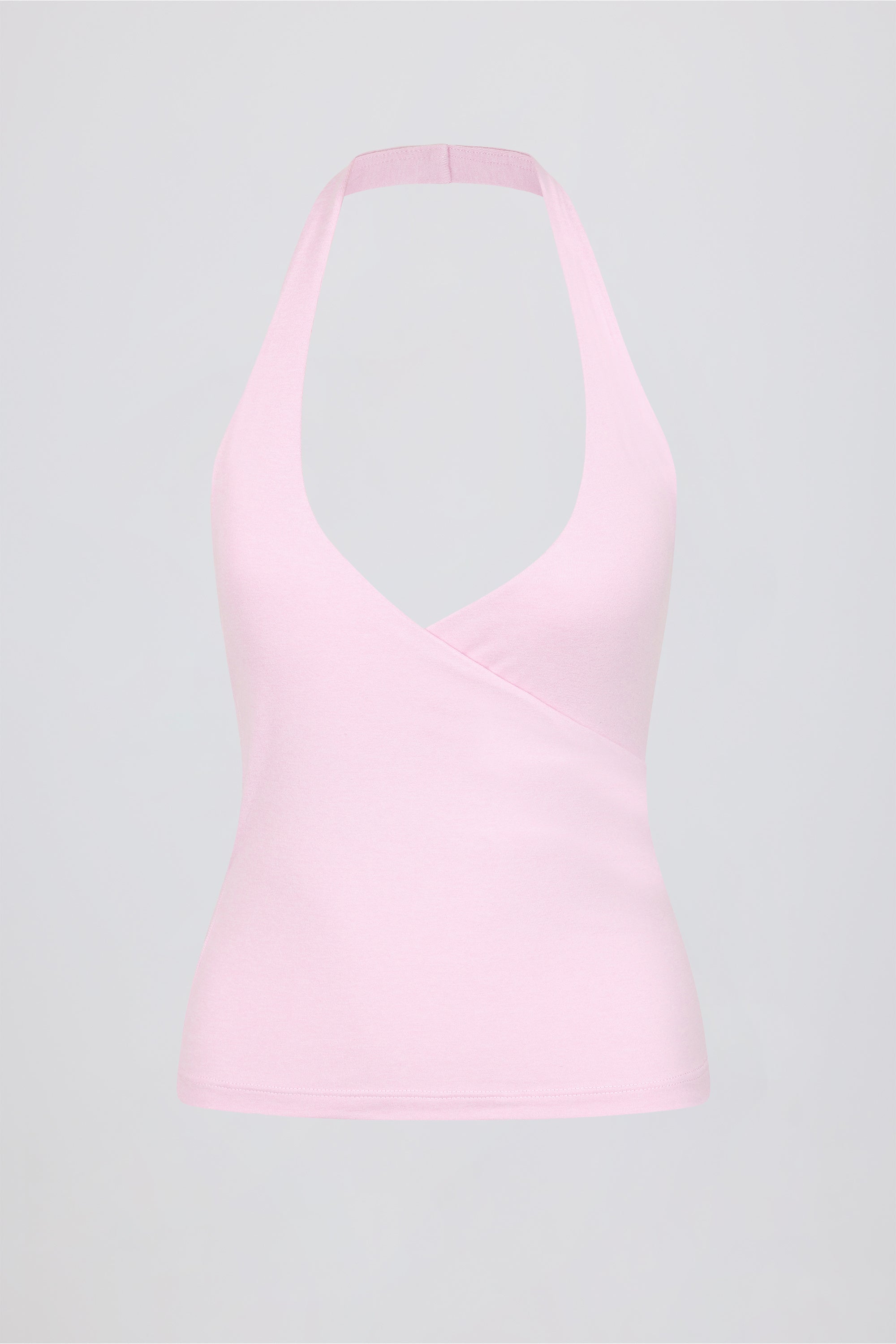 Halterneck Open-Back Tank Top in Pale Pink Marl