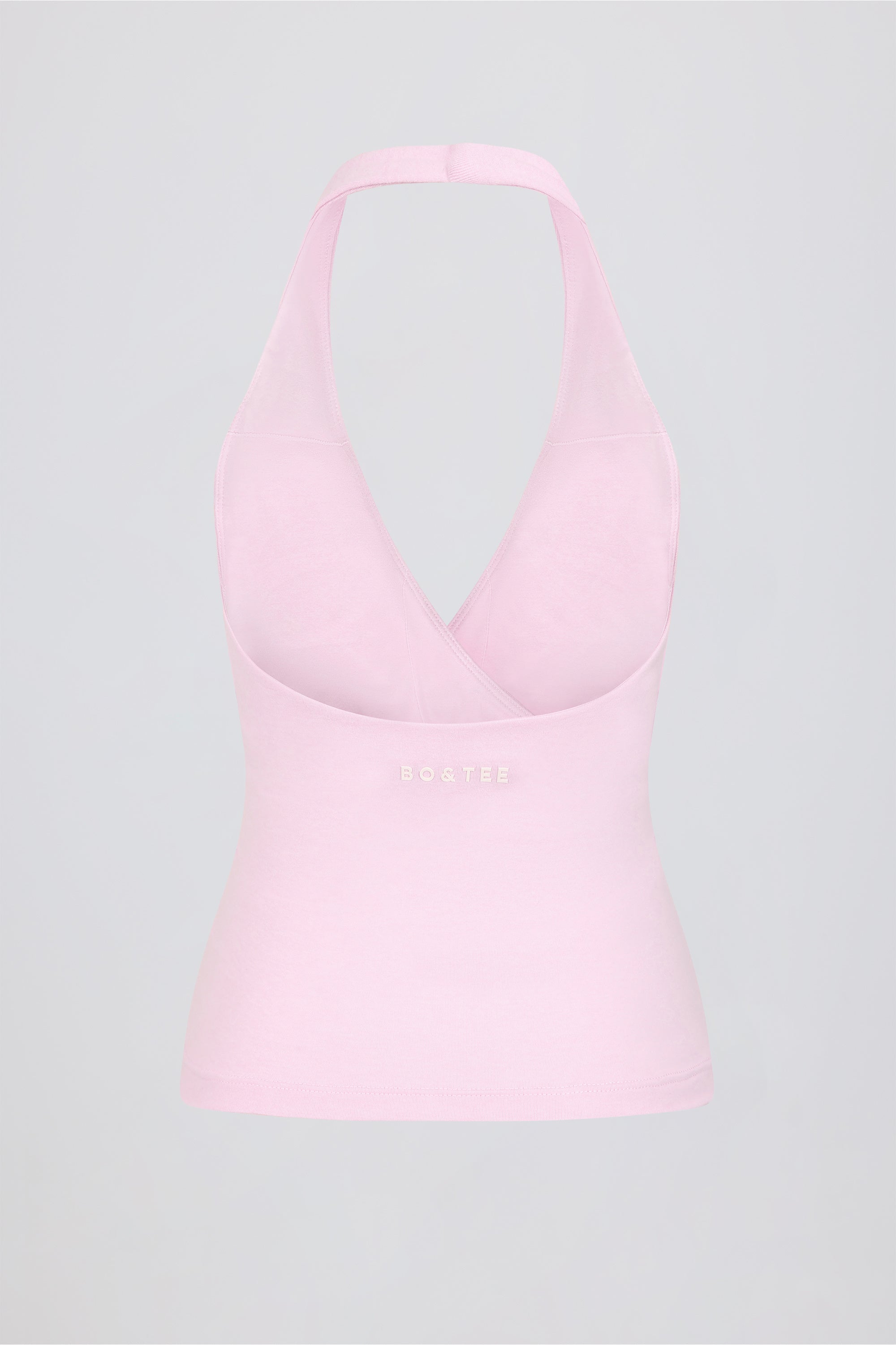 Halterneck Open-Back Tank Top in Pale Pink Marl